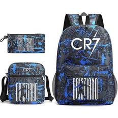 Blue - Men School Bags Leatpharkee Fashion 3pcs Sets Cr7 Backpack Mochila - Blue