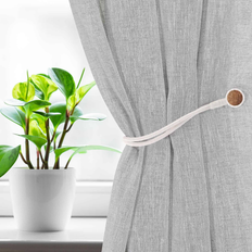 Mounts & Hooks for Curtains Evideco Magnetic Curtain Tiebacks Double Braided Cord with Wooden Tips Set of 2