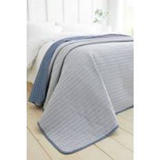 Catherine Lansfield Stripe Quilted Reversible One Size Bedspread Blue