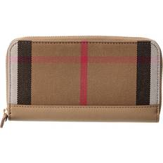 Burberry Check Canvas & Leather Zip Around Wallet