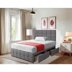 Plush Velvet Divan Bed Set 20 Inch Cubic Diamond Button Headboard 10 Hybrid Memory Foam Mattress 2 Storage Drawers Grey Small Double