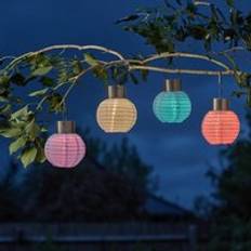 Set of 4 Solar Powered Colourful Chinese Style Garden Lanterns - Multi-One Size
