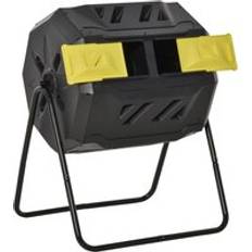 Compost OutSunny 160L Tumbling Compost Bin Outdoor Dual Chamber 360° Rotating Yellow