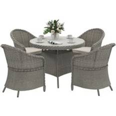 OutSunny Rattan for 4 with Cushions and Umbrella Hole Grey Patio Dining Set