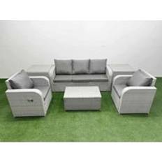 Garden & Outdoor Furniture Fimous PE Rattan Garden Furniture Oblong Coffee Table Light Grey Outdoor Lounge Set