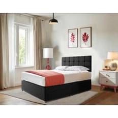 Bed Packages on sale Bedsland Linen-Look Divan Bed Set 20 Inch Cubic Headboard 10 Spring Memory Foam Mattress 2 Storage Drawers Black Small Double