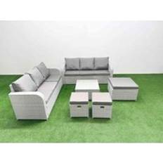 Garden & Outdoor Furniture Fimous Garden Furniture 9 Seater Wicker Rattan Furniture Sofa Sets with High Back Sofa 3 Stools Light Grey Outdoor Lounge Set