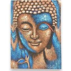 Bronze Wall Decorations Buddha Painting Bronze & Blue Flower 75x55 cm Wall Decor