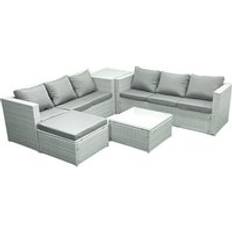 Garden & Outdoor Furniture Fimous Rattan Garden Furniture 7 Seater with Big Footstool Light Grey Mixed Outdoor Lounge Set