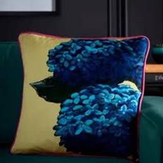 Velvet Pillows Laurence Llewelyn-Bowen Hiyah Hydrangea Square Cushion - Lime Complete Decoration Pillows Blue, Green