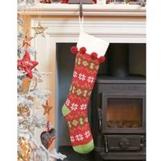 White Stockings Dibor Set of 4 Knitted Red Fair Isle Pompom Xmas Gift Decoration 4 Pack Stocking