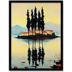 Yellow Framed Art ARTERY8 Island Croatia Serene Coastal Landscape Print 12 inch x 16 inch Framed Art