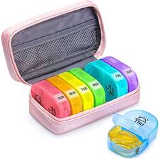 Medical Aids Auvon Pink PU Leather Bag Pill Boxes 7 Day