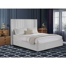 Beige Bed Packages Bedsland 4FT Small Double Beige Plush Velvet Divan Bedset with 48'' Wingback Vertical Line Headboard & 10'' Spring Memory Foam Mattress & 2 Drawers