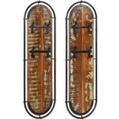 Brown Coat Hooks Berkfield Home Wall-Mounted Racks with 4 Hooks 2 pcs Coat Hook