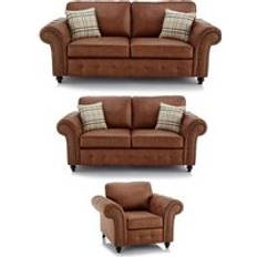 Furnishings For Less UK Oakland 3 Piece Suite 3 Seater 2 Seater Armchair Chesterfield Leather Air Grey Or Tan Sofa