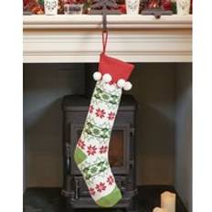 Red Stockings Dibor Set of 4 Knitted White Fair Isle Pompom Xmas Gift Decoration 4 Pack Stocking