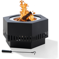 Sunjoy 28 In Smokeless Fire Pit Wood Burning Fireplace with Removable Ash Pan and Fire Poker - Matte Hammered Black