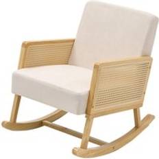 Linen Rocking Chairs H&O Direct Linen Wooden and Braid Armchair Beige One Size Rocking Chair