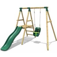 Rebo Wooden Swing Set with Slide Cassini Green One Size