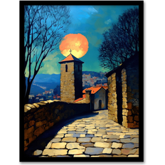 Blue Framed Art ARTERY8 Sunset Sun Over Medieval Sicily Village Travel Print 12 inch x 16 inch Framed Art