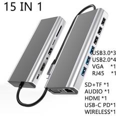 Aihontai 15 In 1 USB C Hub 4K HDMI Wireless Charger Adapter