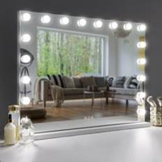 Hollywood Vanity Make Up Mirror with Lights 18-LED Tabletop Wall Metal - White