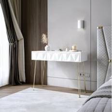 Claudia White 3 Drawers with Gold Hairpin Legs One Size