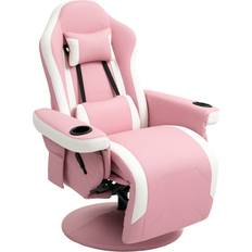 Pink swivel chair Homcom PU Manual Recliner with Footrest Armchair