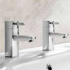 Chrome Deck Mounted Hot & Cold Twin Basin Taps Brass One Size