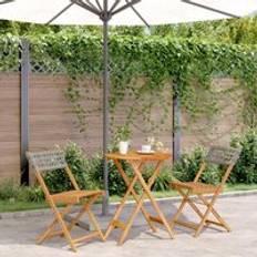 Wood Bistro Sets Berkfield Home 3 Piece Grey Poly Rattan and Solid Wood One Size Bistro Set
