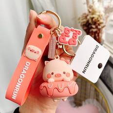 Wallets & Key Holders Veishet Key Pig Charming Ring Cartoon Style Metal Keychain - Pink