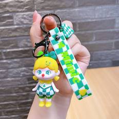 Wallets & Key Holders Veishet Cartoon Cute Girl Keychain With Checkered Pattern - Green