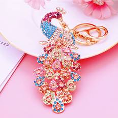 Wallets & Key Holders RYWOLT Rhinestone Stunning Peacock Car Keychain Charming Bag - Colorful