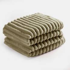 Sage green bed throw OHS Faux Fur Rib Fleece Blanket 125 x 150 cm Sage Blankets Green