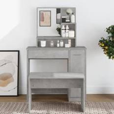 Grey Dressing Tables Berkfield Home with Mirror Concrete Grey 86.5 x 35 x 136 cm Dressing Table