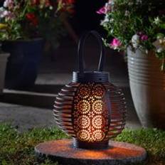 Solar Powered Ferrara Lantern Garden Light with Cut-Out Design - Black - One Size