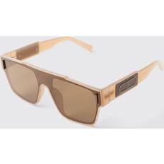 boohooMAN Mens Tinted Lense Brown Visor Sunglasses