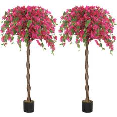 Red Decorative Items Homcom Set of 2 Decorative Plants Fake Plants Purple and Red Artificial Plant