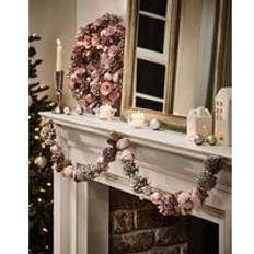 Pink Decorations Dibor Pink Roses Xmas Table Christmas Garland 1.2m Multi Large Decoration