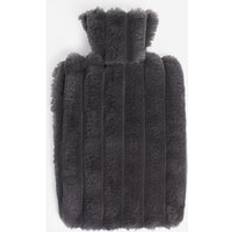 Faux Fur Hot Water Bottle Ribbed Fluffy Fleece Supersoft Warmer Charcoal One Size