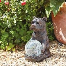 Solar Powered Mystic Dog Garden Ornament with LED Crackle Ball Light - Bronze - One Size