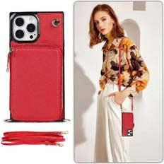 Mobile Phone Accessories GANGXUN Red Case for iPhone 13 Pro Max Leather Shockproof Pocket Wallet