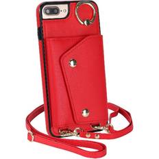 Mobile Phone Accessories GANGXUN Red Case for iPhone 7 Plus/8 Plus Long Strap Card Slot Wallet