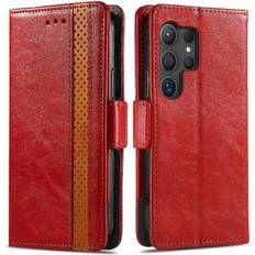 Samsung Galaxy S25 Ultra Wallet Cases GANGXUN Red Case for Samsung Galaxy S25 Ultra Business Multi-card Slot Wallet Splicing