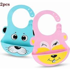 Pink Waterproof Baby Bibs Wipe Clean Silicone