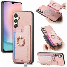 GANGXUN Pink Case Compatible With Samsung Galaxy A24 Magnetic Ring Stand Holder Wallet Magsafe