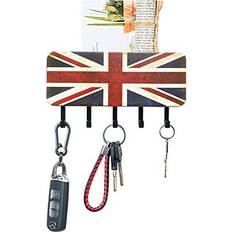 Key Holder Wall Mounted Rustic UK Flag Design Letter Holder with 5 Key Hook Wall Decoration