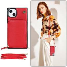 GANGXUN Red Case for iPhone 15 Plus Leather Pocket Wallet