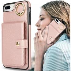 Apple iPhone 7 Plus/8 Plus Wallet Cases GANGXUN Pink Case for iPhone 7 Plus 8 Plus Wallet Shockproof Ring Rfid Card Slot